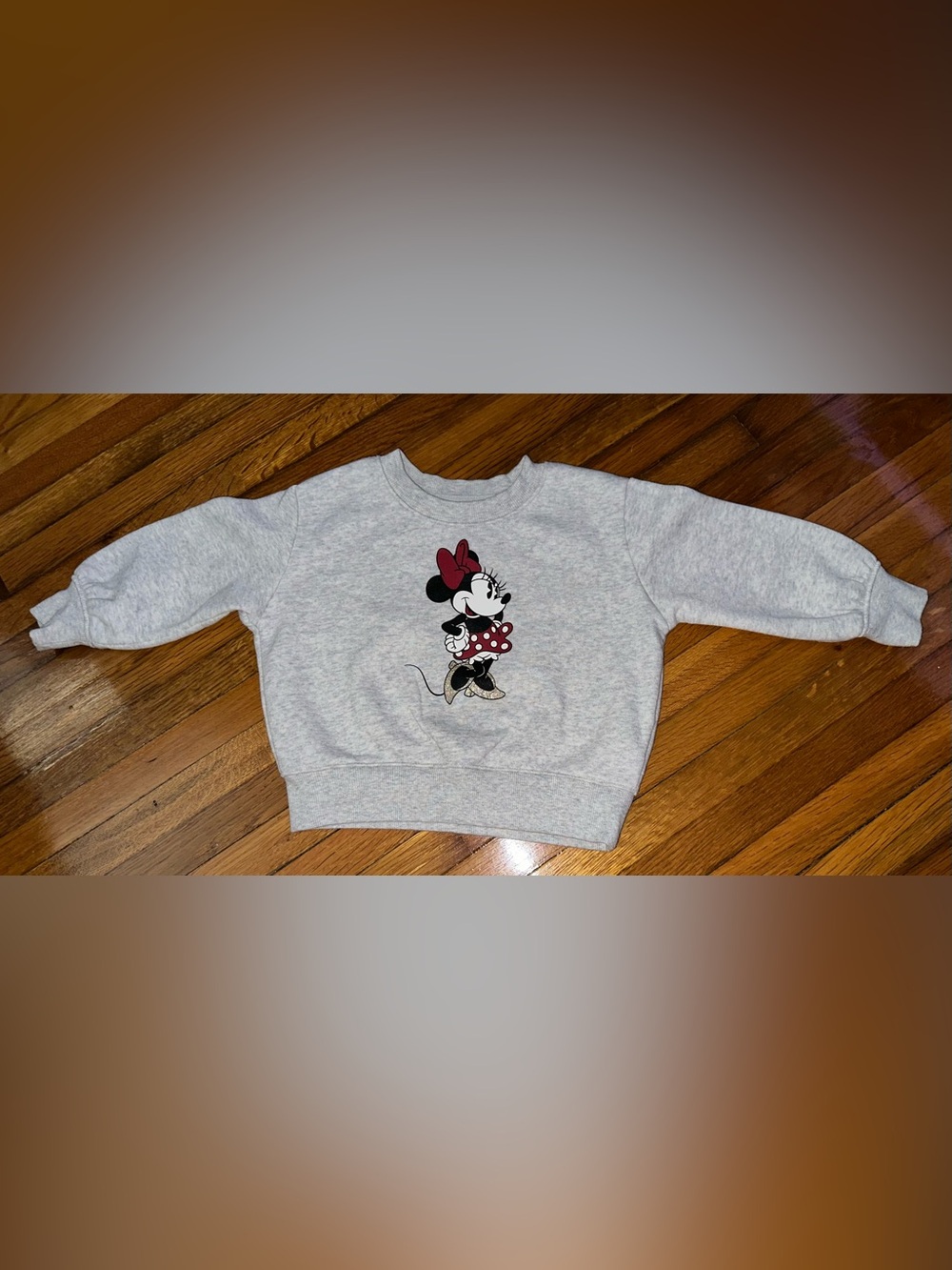 Disney Gray Sweatshirt with Minnie Mouse and Red Accents